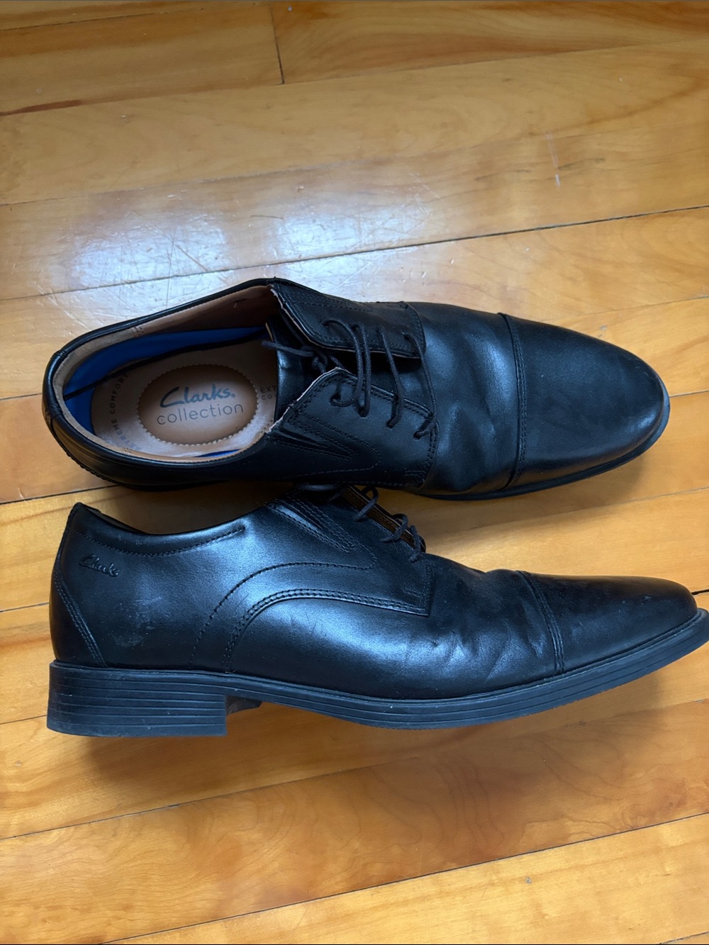 Clarks Black Leather Cap-Toe Derby Shoes
